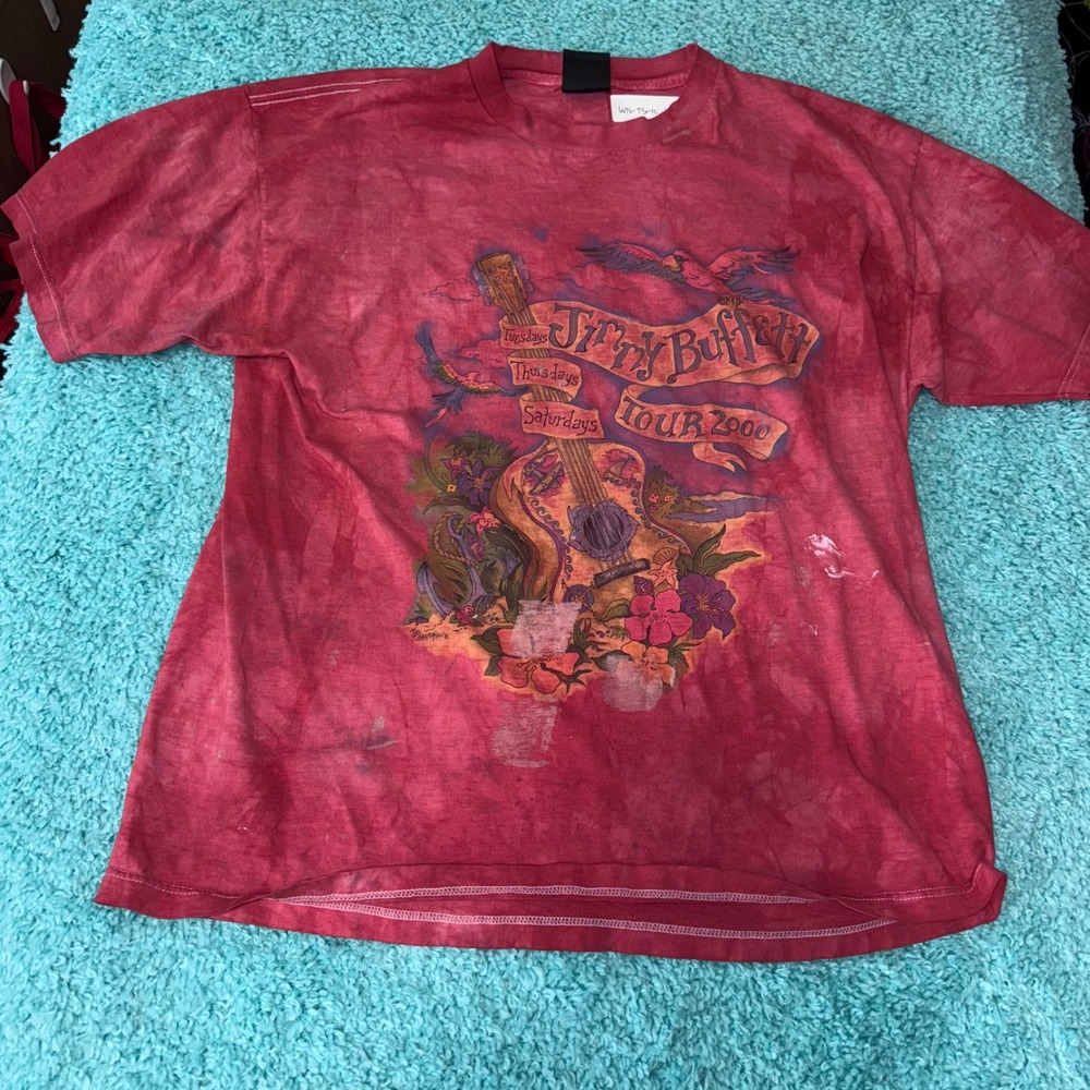 Vintage Jimmy Buffett Tour 2000 Tie Dye T-Shirt Parrot Guitar Graphic giant tag!